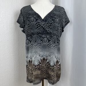 VTG Lizwear Top Womens XL Paisley Ombre Babydoll Artsy Stretch Fairy Boho Y2K‎